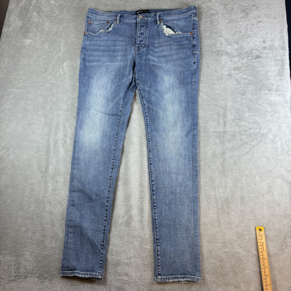 Purple Brand Jeans Mens 36 (Fits 36x33) P001 Slim Blue Faded Whiskered Stretch